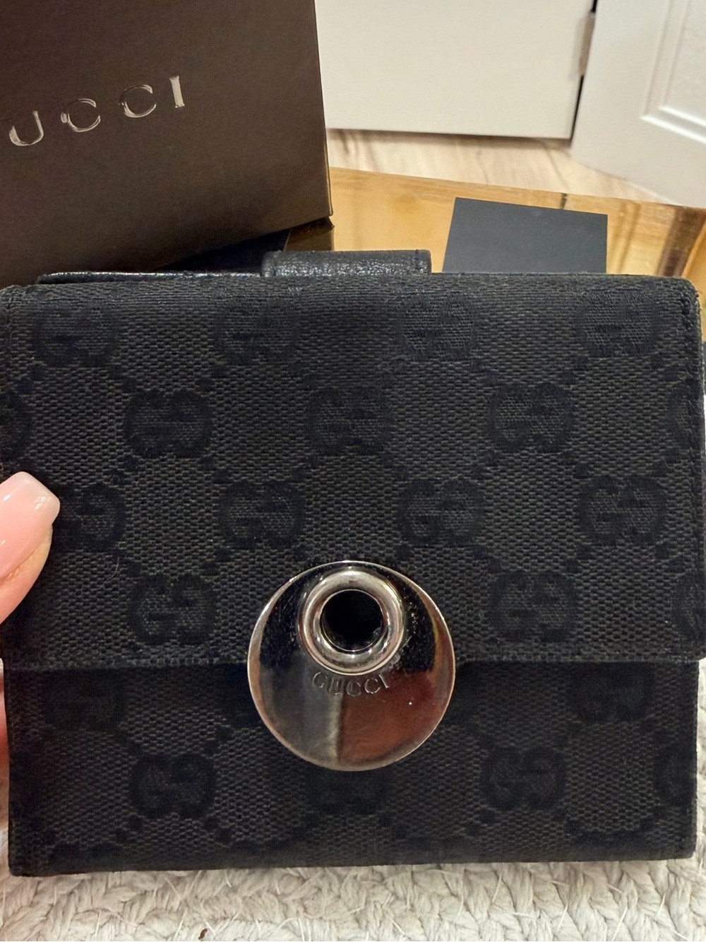 Gucci Eclipse French Purse GG Canvas Compact Wallet & Box ✨